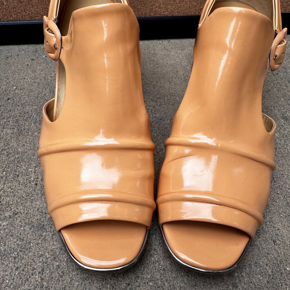 Balenciaga Leather Cutout Patent Leather Peach Orange Block Heel Shoe Size 39 - Picture 2 of 12